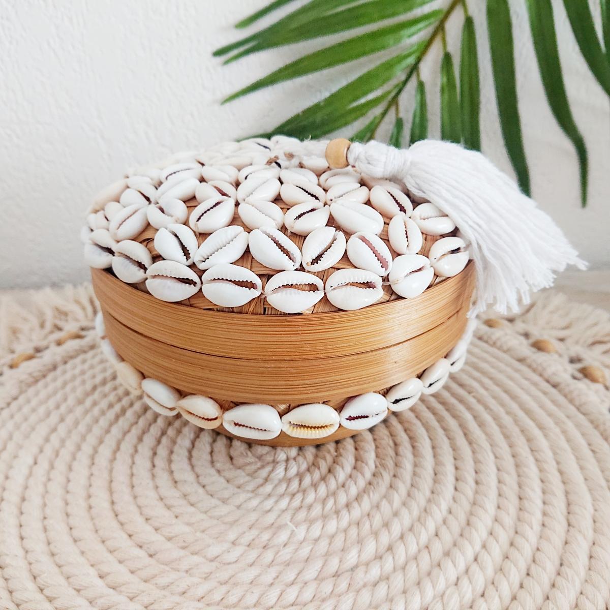 Scatola portafiori in bambù e conchiglia D 14cm🌿🐚