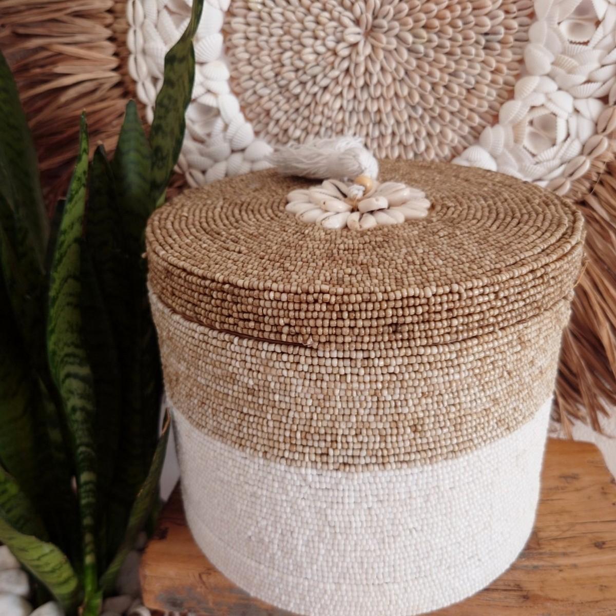 Scatole rotonde per perle e conchiglie Indy, beige/bianco 🌿🐚