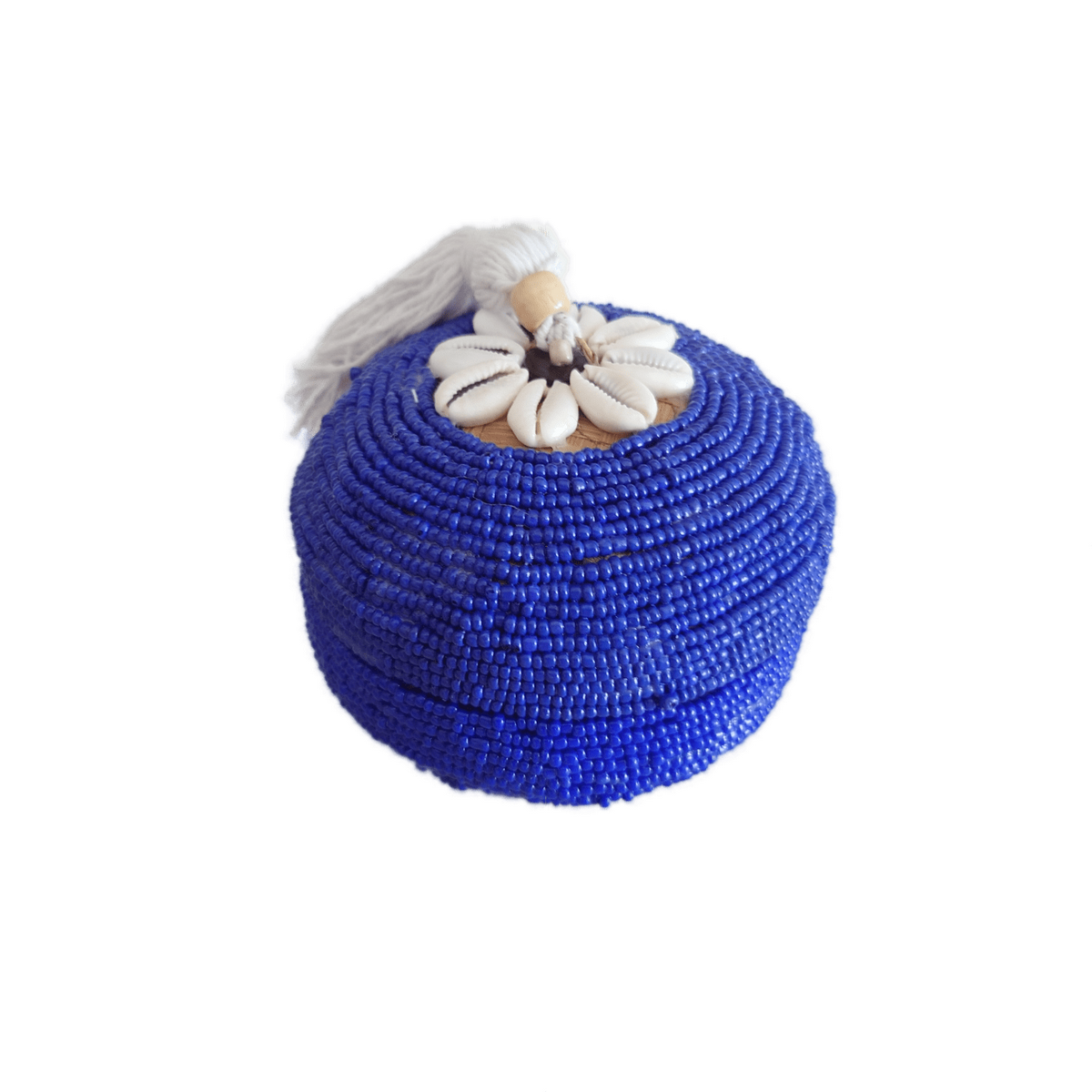 Scatola "Perla" in Bambù e Perle Blu con pompon D 11cm 🌿🐚
