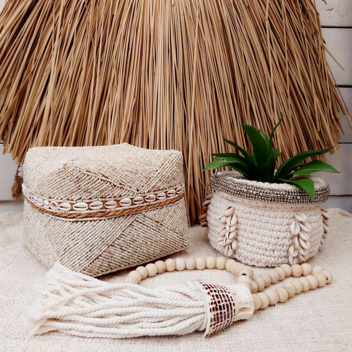 Scatole decorative beige con conchiglie🌿🐚