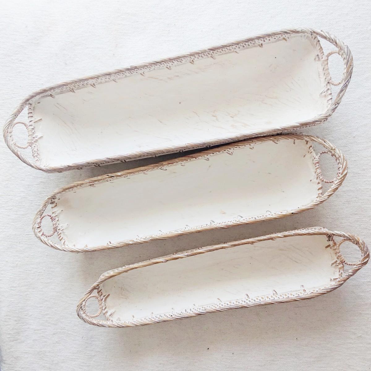 Ciotola Boho rettangolare in legno e rattan