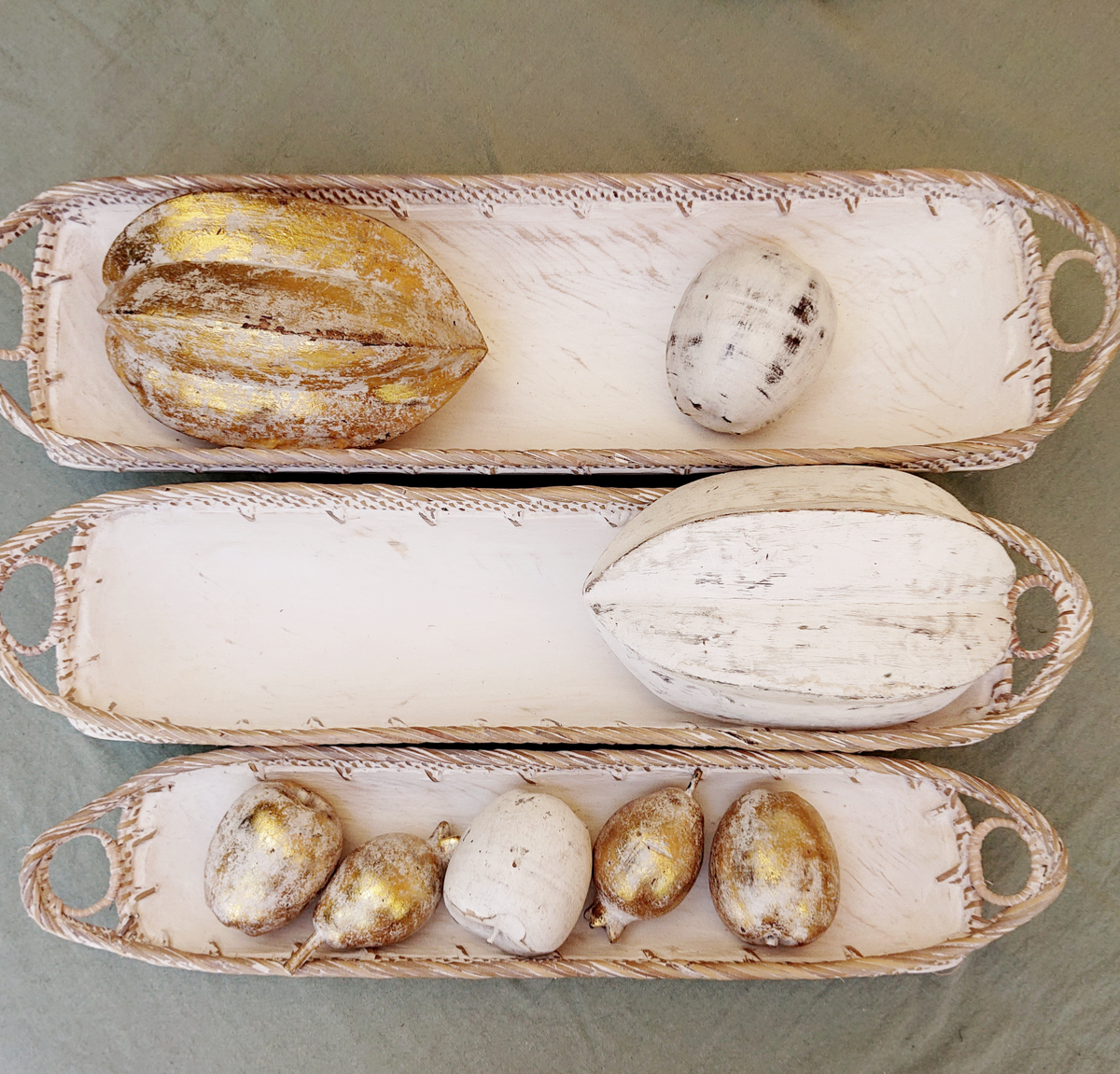 Ciotola Boho rettangolare in legno e rattan