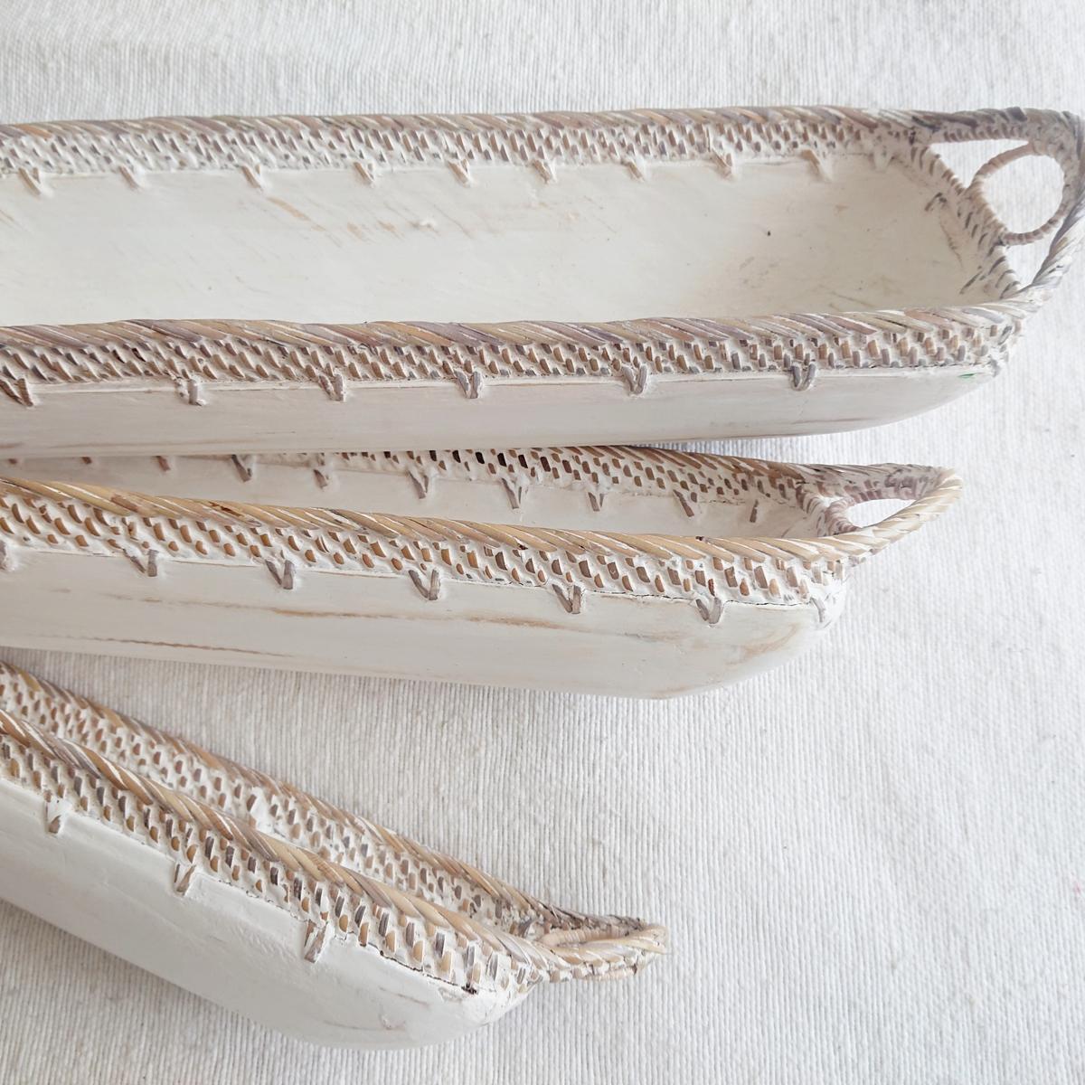 Ciotola Boho rettangolare in legno e rattan