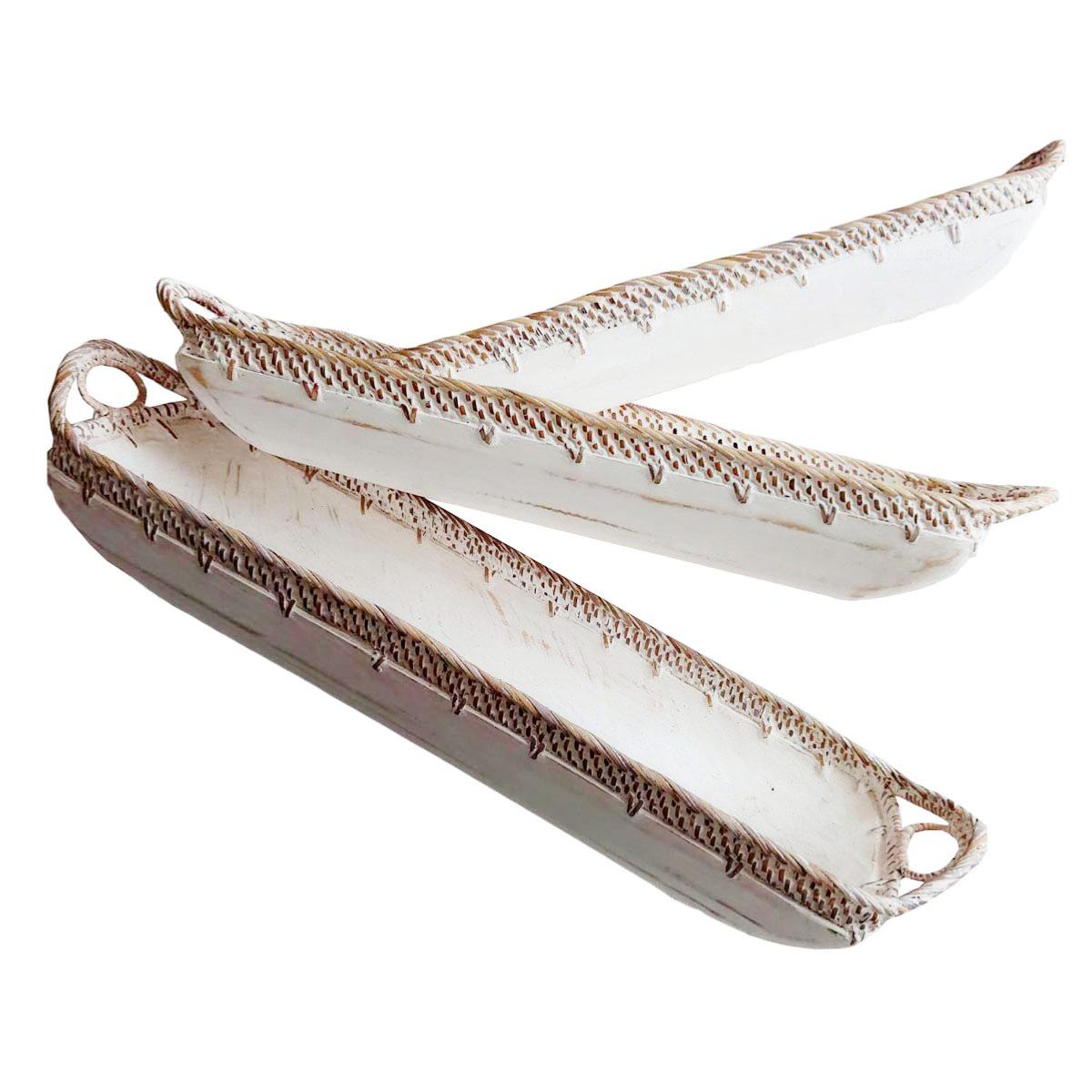 Ciotola Boho rettangolare in legno e rattan