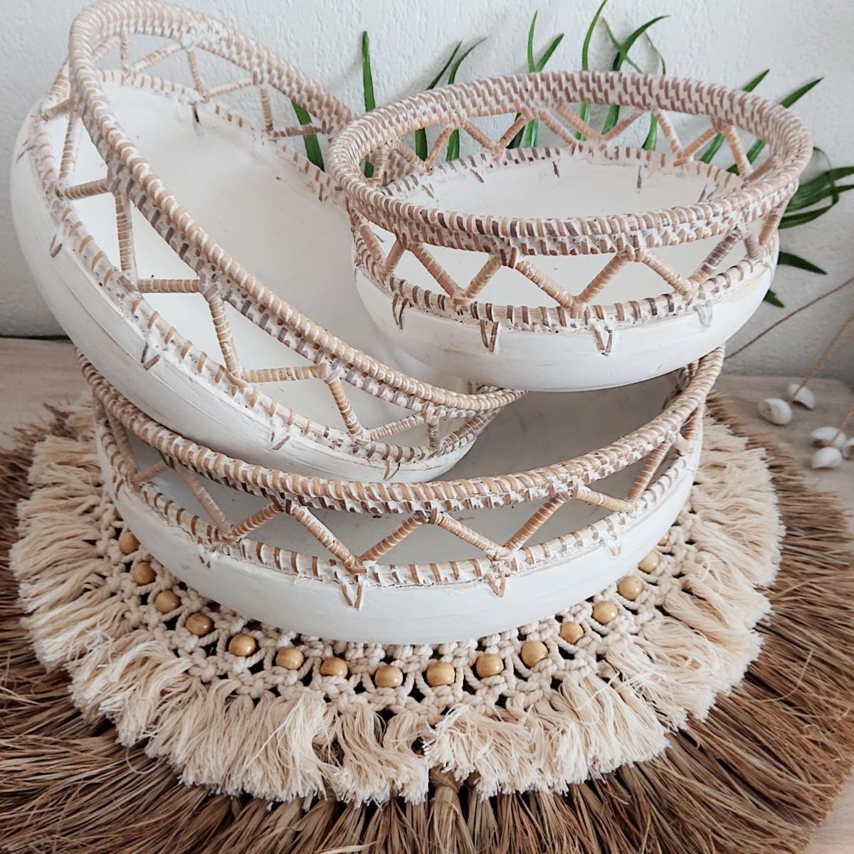 Ciotola Boho in legno e rattan