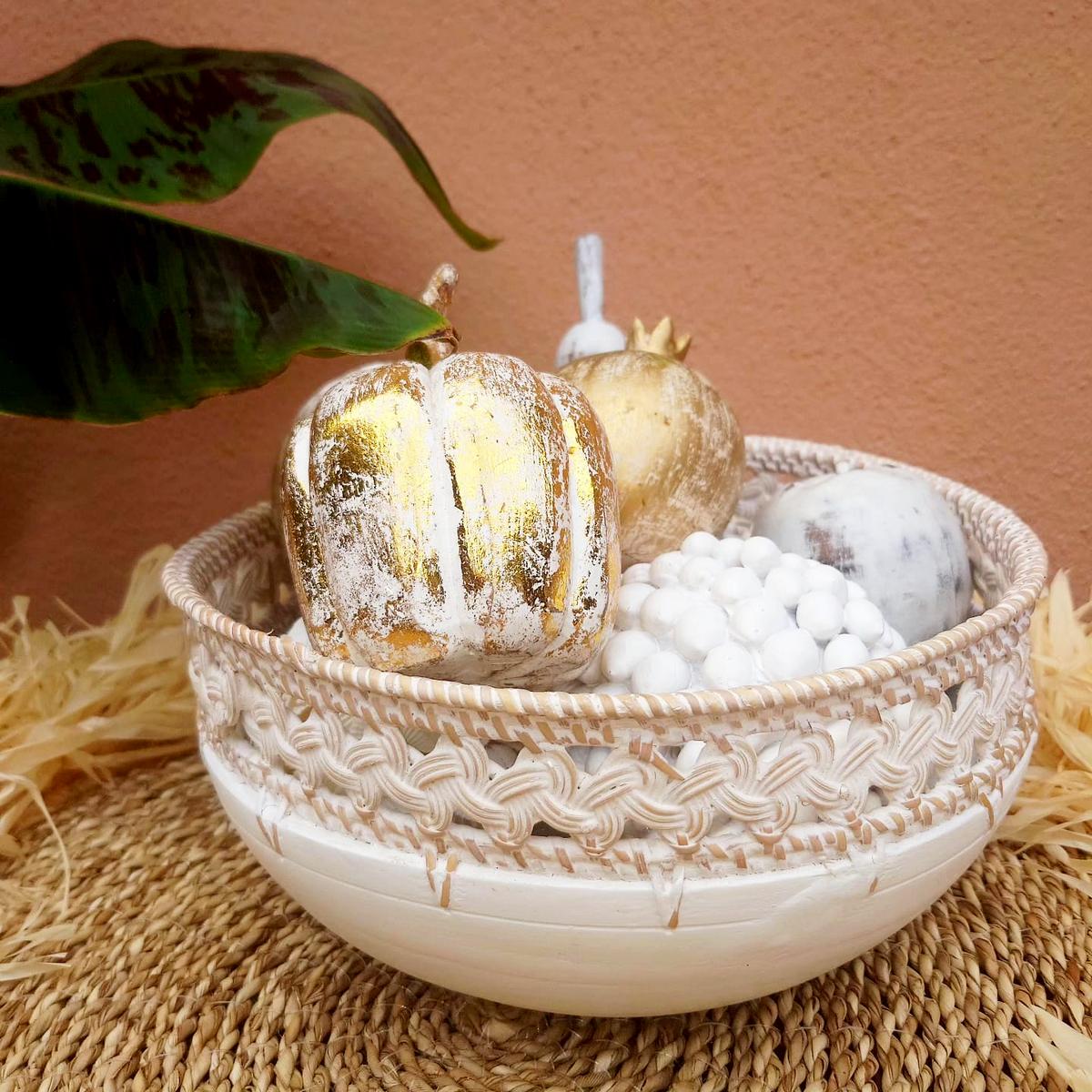 Ciotola in legno Boho con dettagli in rattan