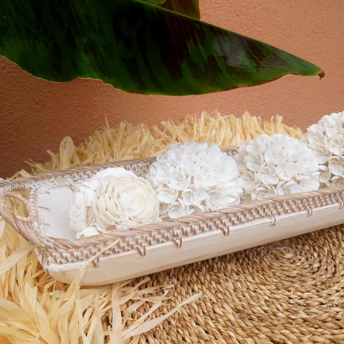 Ciotola Boho rettangolare in legno e rattan