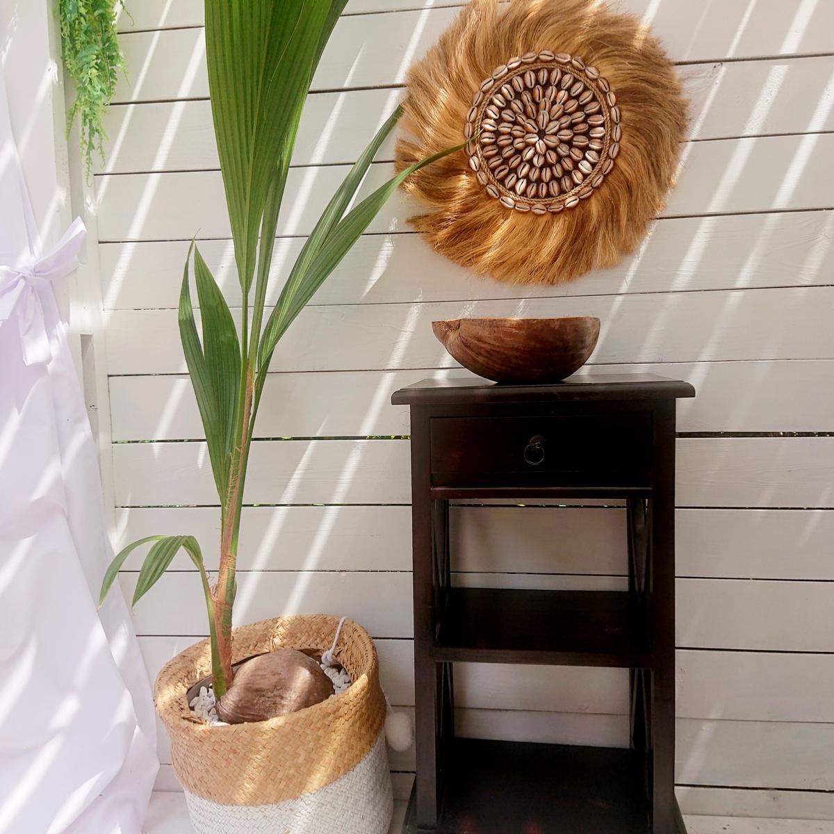 Wanddekoration aus Abaca und Muscheln, D50 cm