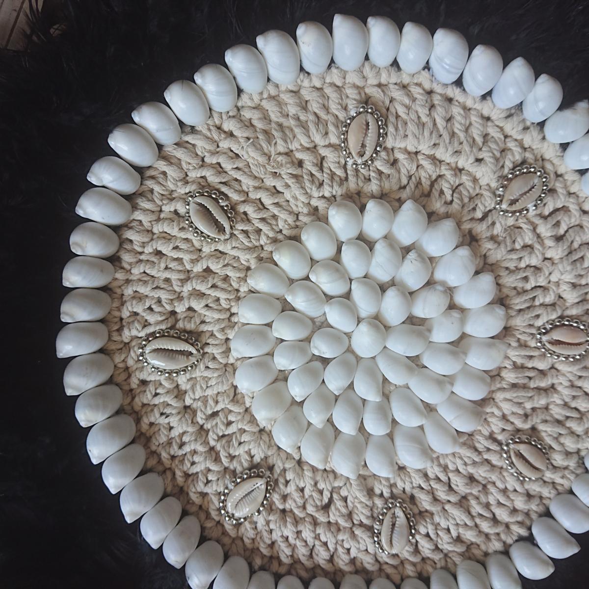 Décoration Murale en Plumes Noires et Coquillages Blancs
