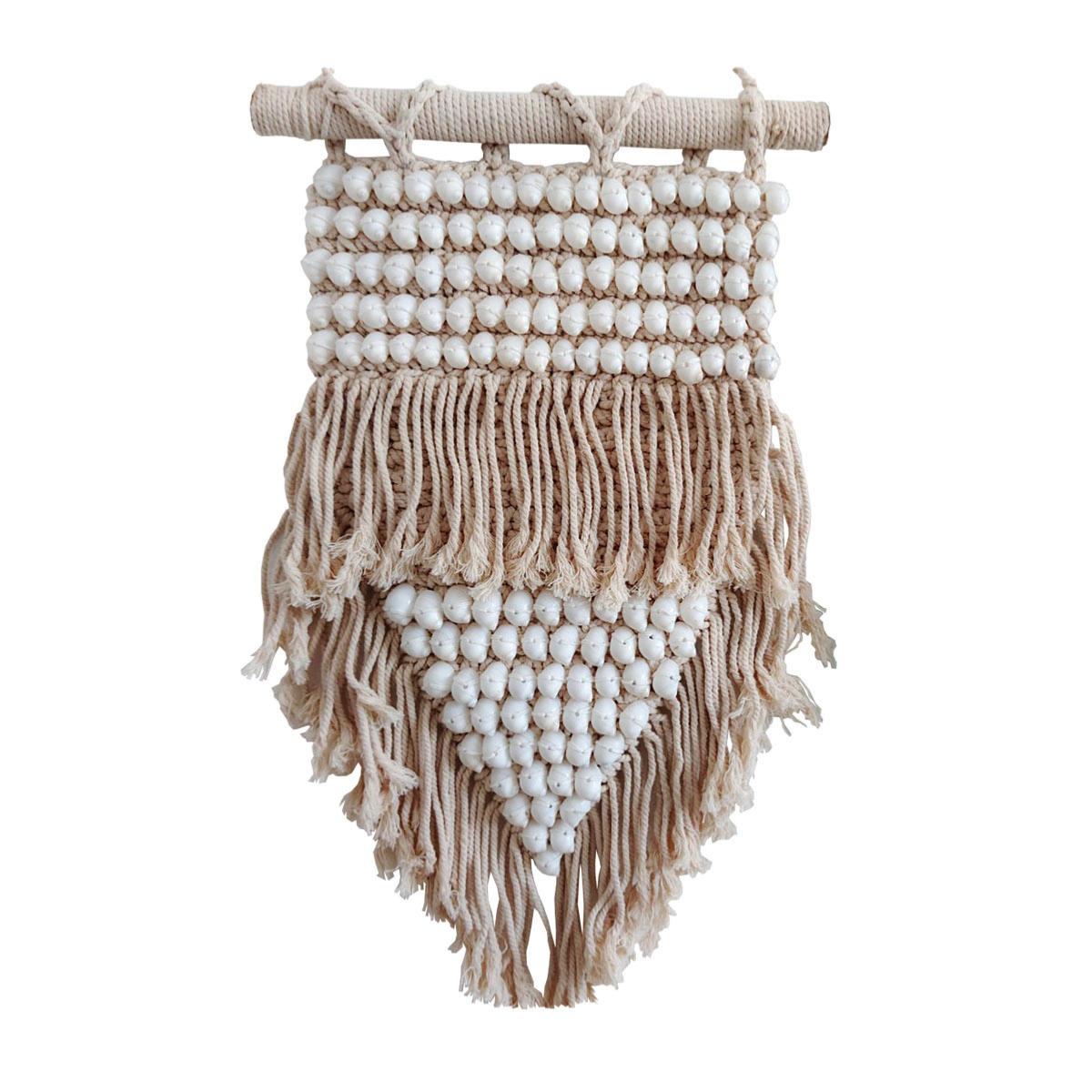 Boho Makramee und weiße Muscheln Wanddekoration