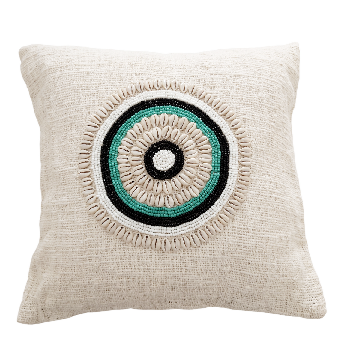 Bohemian Kissenbezug aus Baumwolle mit Muscheln und Perlen 50x50 – MY BLISS HOME
