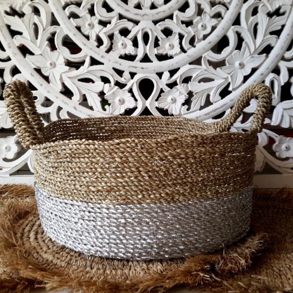 Paniers en Jonc de Mer, Beige et Argent
