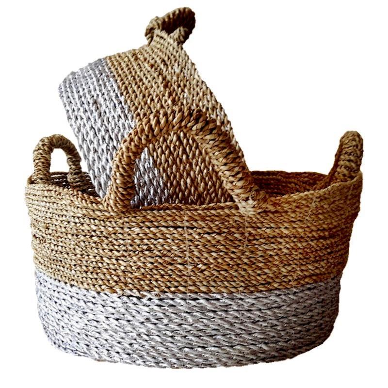 Paniers en Jonc de Mer, Beige et Argent