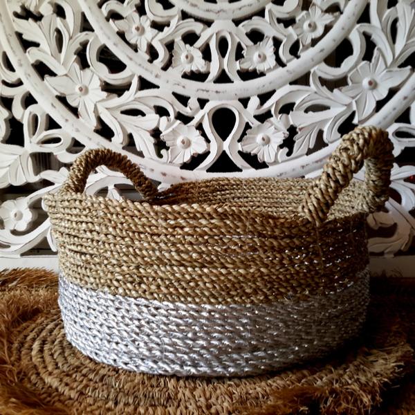 Paniers en Jonc de Mer, Beige et Argent