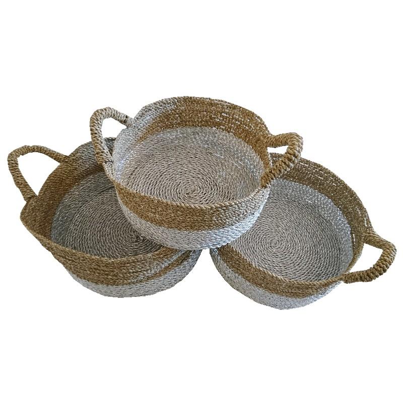Paniers en Jonc de Mer, Beige et Argent