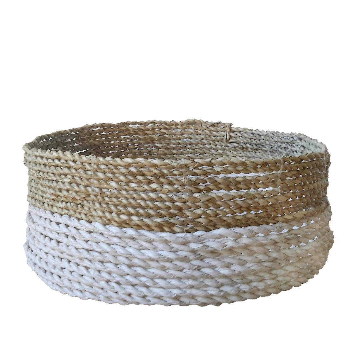 Paniers Ronds en Jonc de Mer, Blanc et Beige