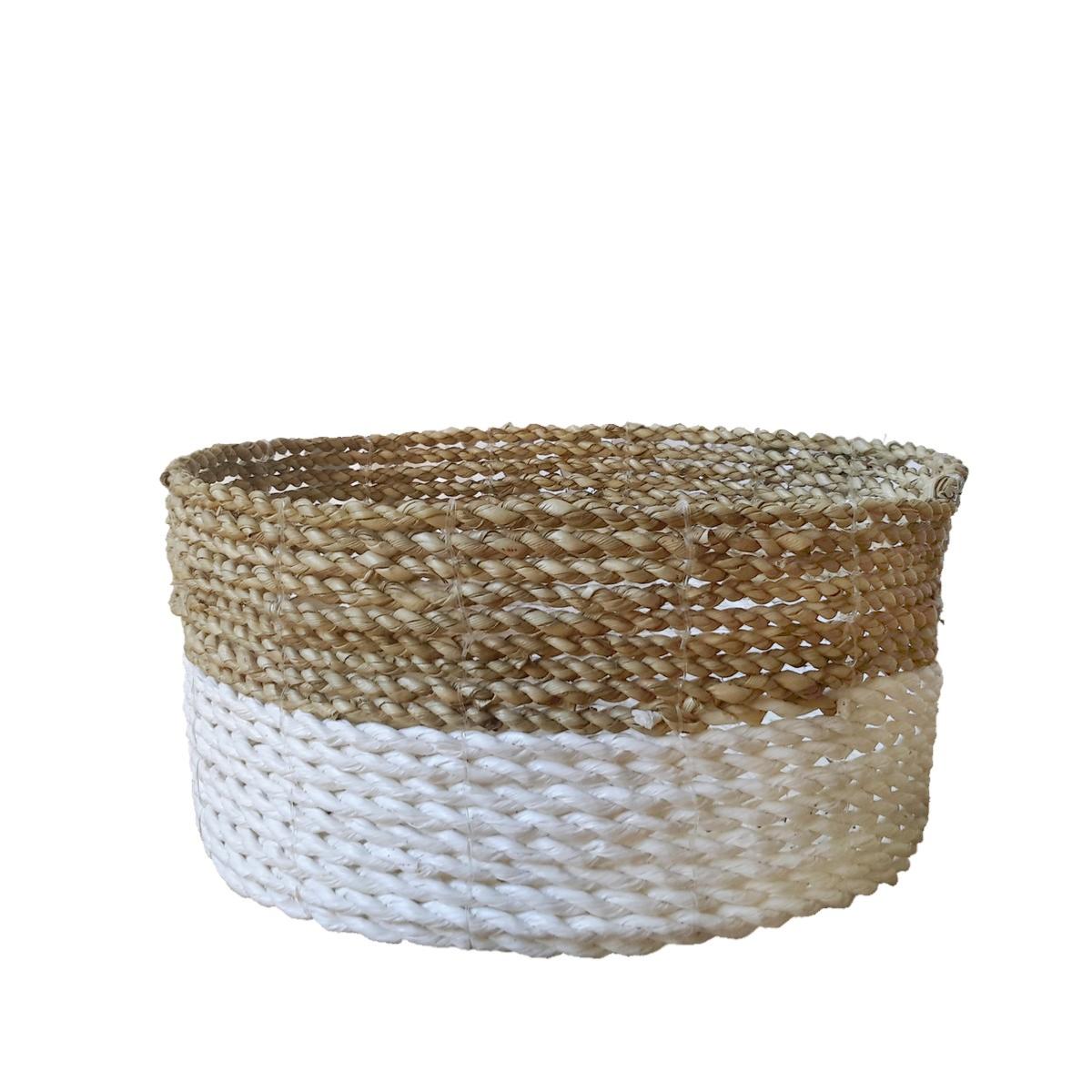 Paniers Ronds en Jonc de Mer, Blanc et Beige
