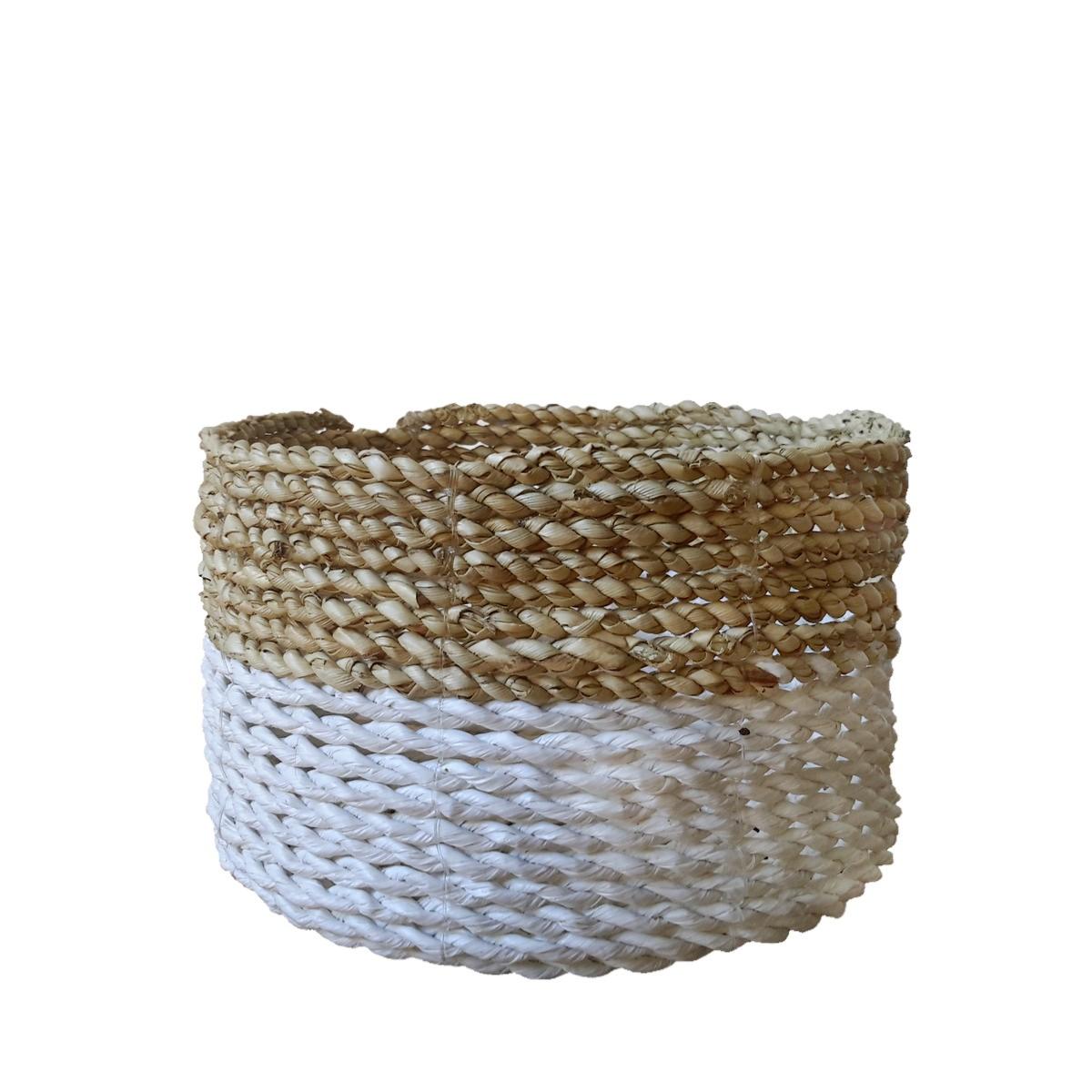 Paniers Ronds en Jonc de Mer, Blanc et Beige
