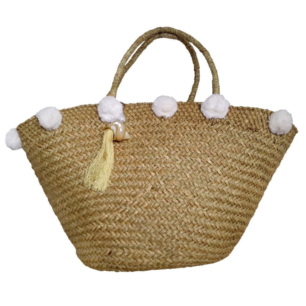 Weißer Pompom-Strandkorb – Bona-Kollektion