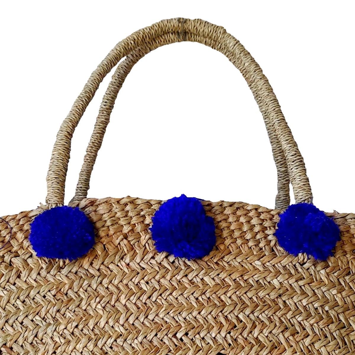 Panier de Plage à Pompons Bleus – Collection Bona
