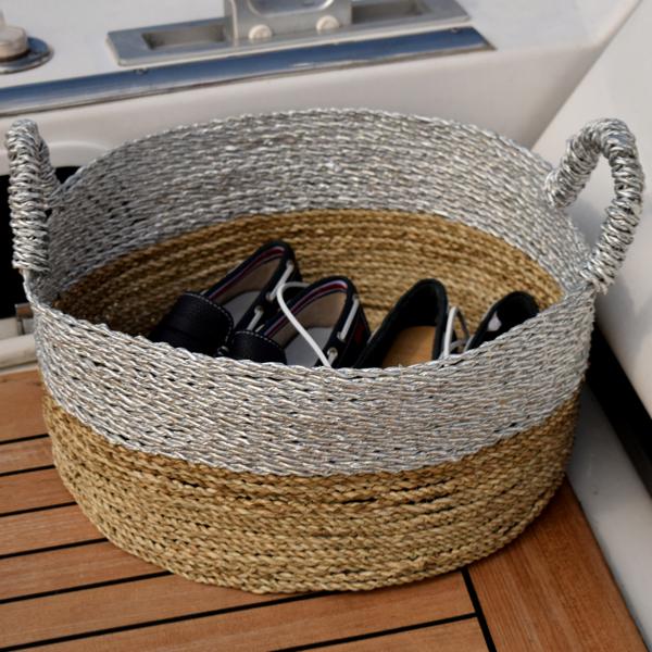 Paniers en Jonc de Mer, Beige et Argent