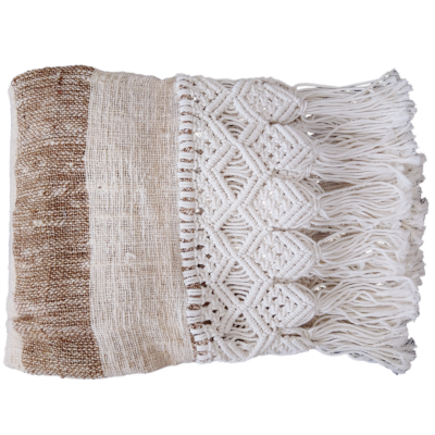 Plaid a righe bianco/beige Aussa 140x200
