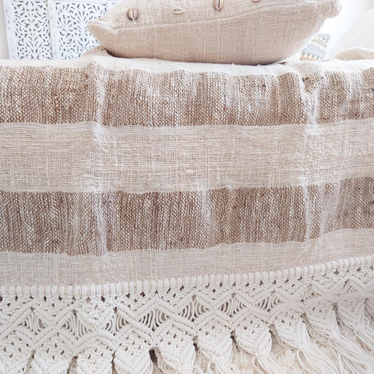 Plaid a righe bianco/beige Aussa 140x200