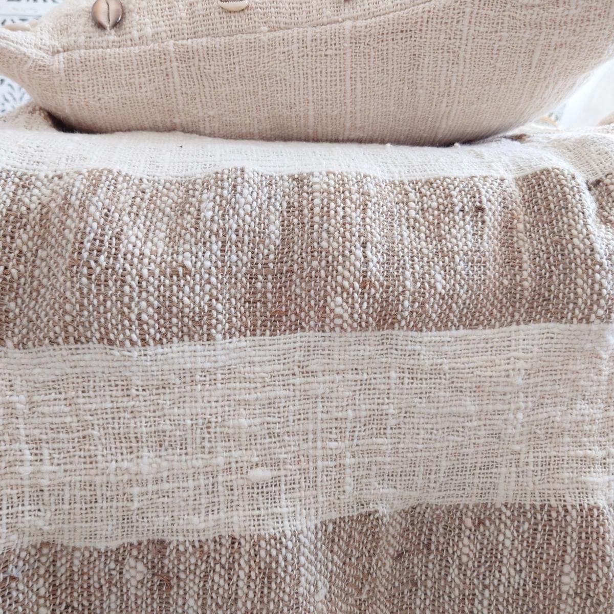 Plaid a righe bianco/beige Aussa 140x200
