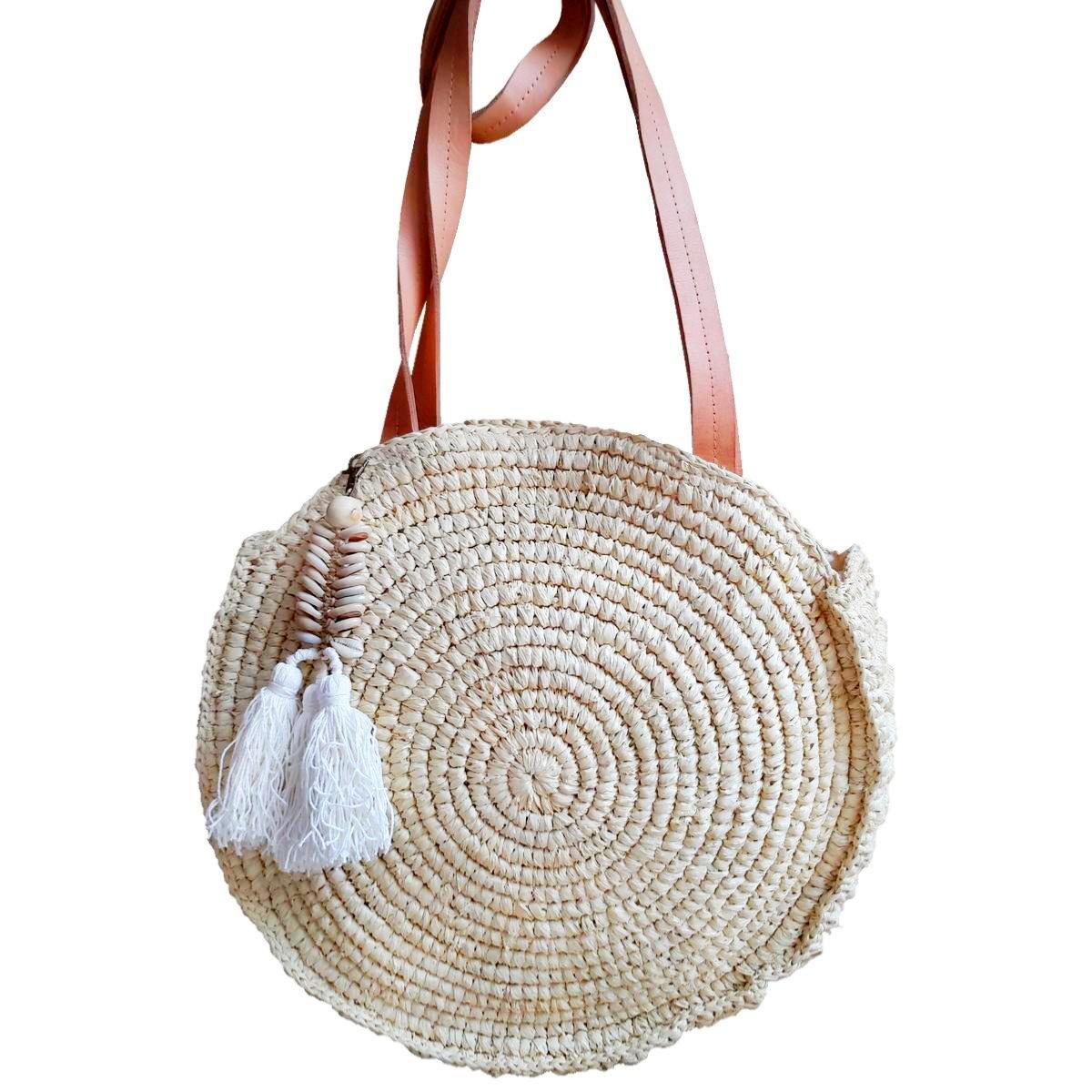 Runde Tasche aus natürlichem Bast – Dacota-Kollektion