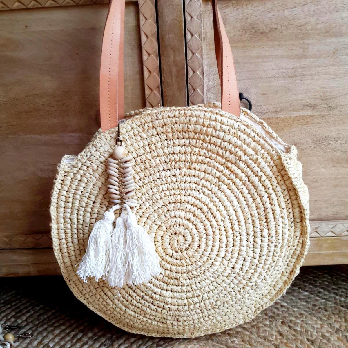 Runde Tasche aus natürlichem Bast – Dacota-Kollektion