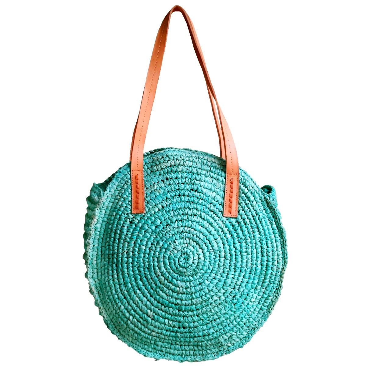 Runde Tasche aus türkisem Bast – Dacota-Kollektion
