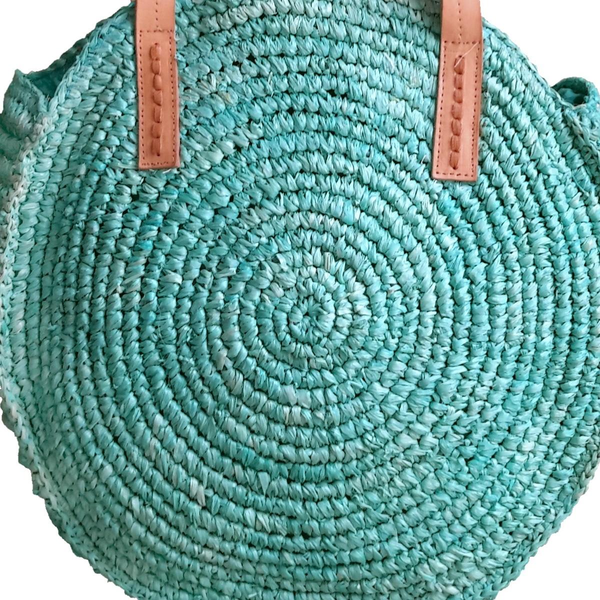 Runde Tasche aus türkisem Bast – Dacota-Kollektion