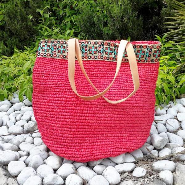 Borsa in rafia ricamata rossa - Collezione Franca
