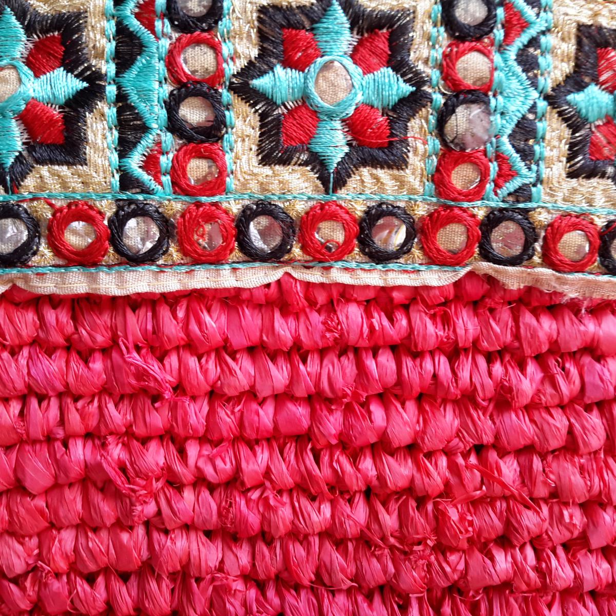 Borsa in rafia ricamata rossa - Collezione Franca