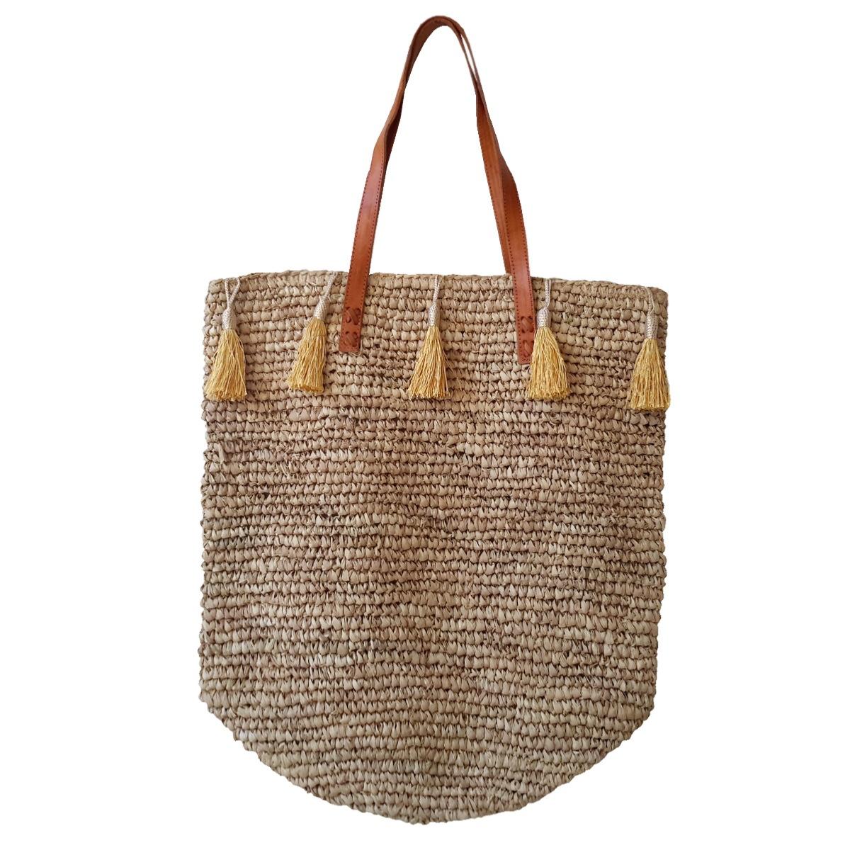 Bolso Jemen de Rafia con Pompones Dorados
