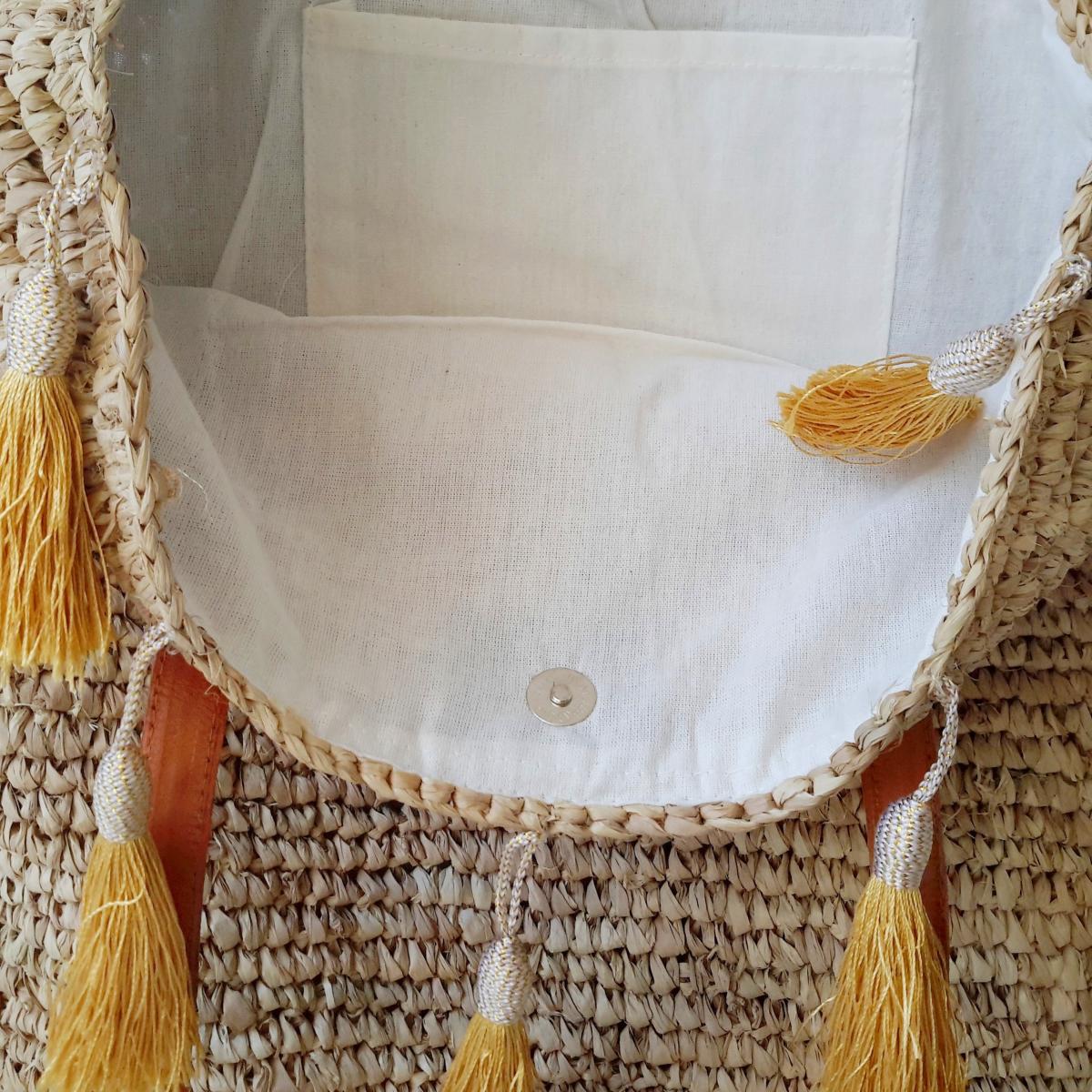 Bolso Jemen de Rafia con Pompones Dorados