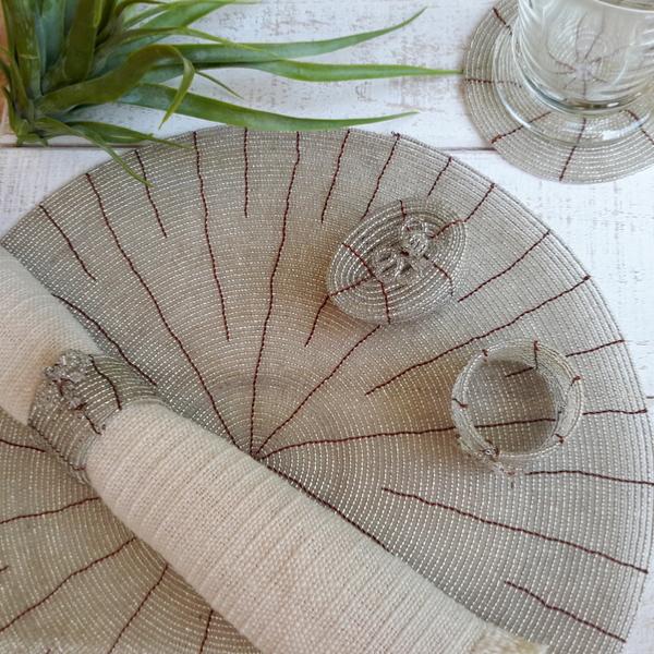 Posavasos en Perlas de Vidrio Plateadas