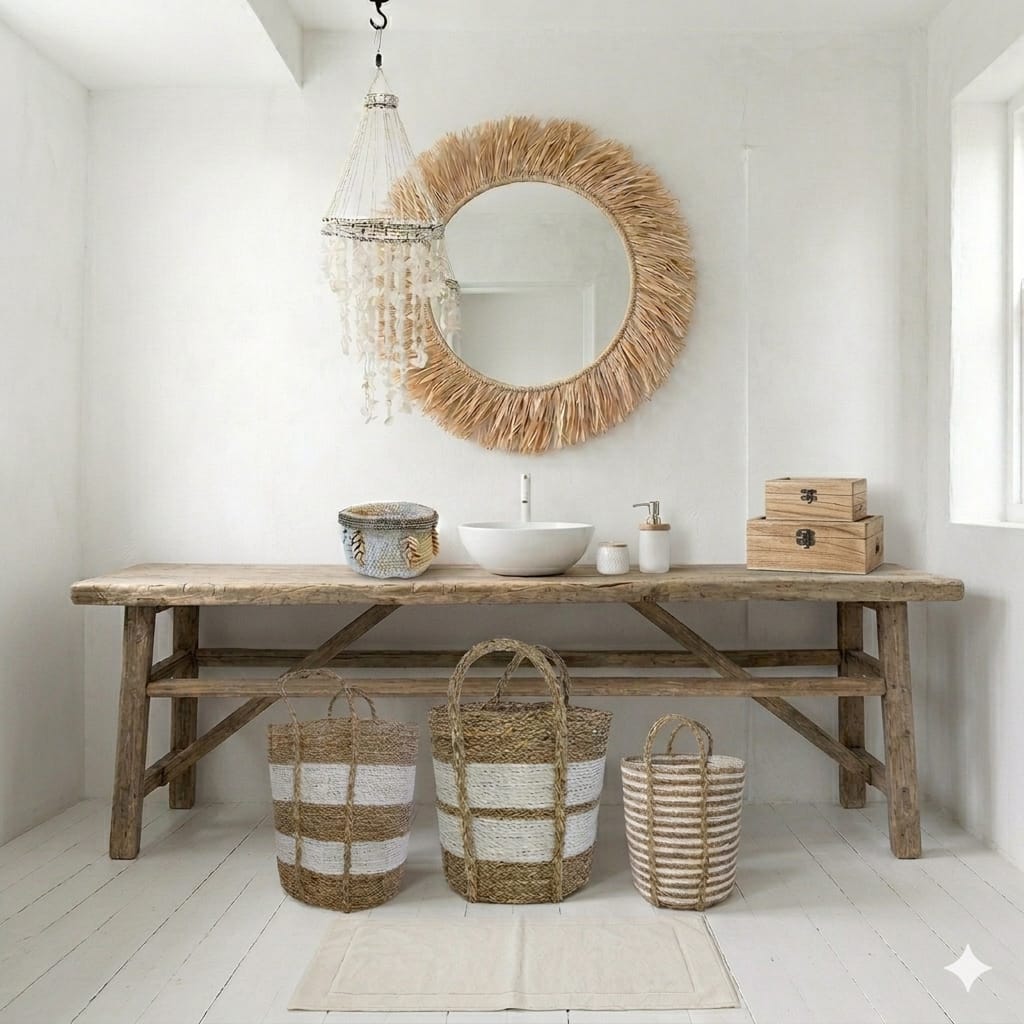 Cesta de Junco de Mar Blanco/Beige 🌿