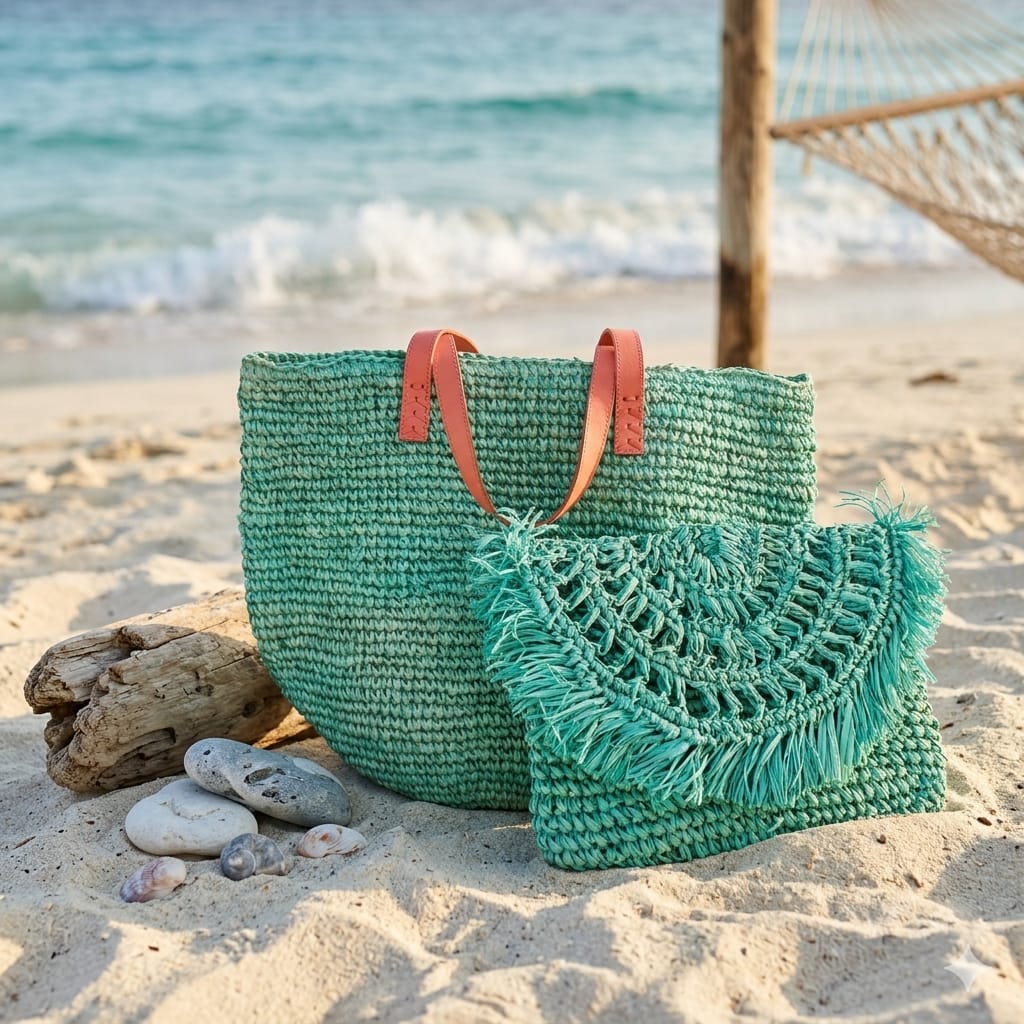 Pochette en Raphia Turquoise - Collection Bona