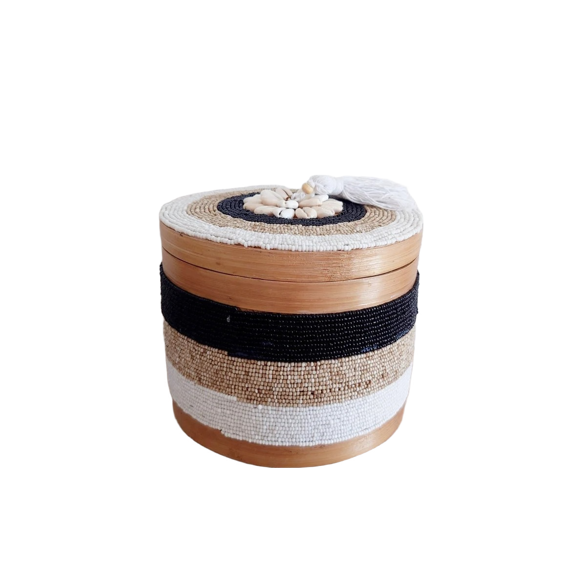 Scatole rotonde per perle e conchiglie Indy, beige/nero 🌿🐚