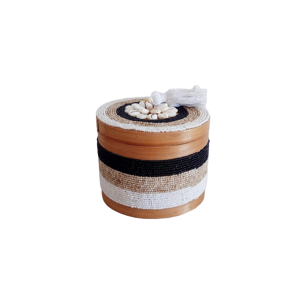Scatole rotonde per perle e conchiglie Indy, beige/nero 🌿🐚
