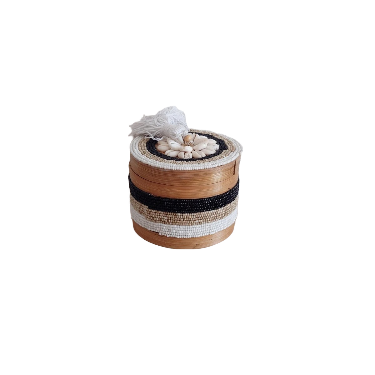 Scatole rotonde per perle e conchiglie Indy, beige/nero 🌿🐚
