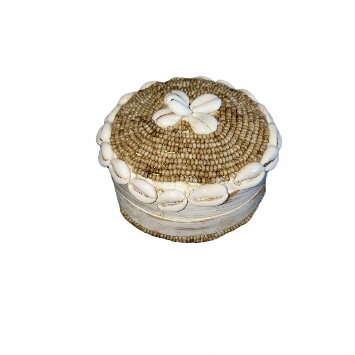 Scatola "Perla" in bambù e perle beige D 11cm 🌿🐚