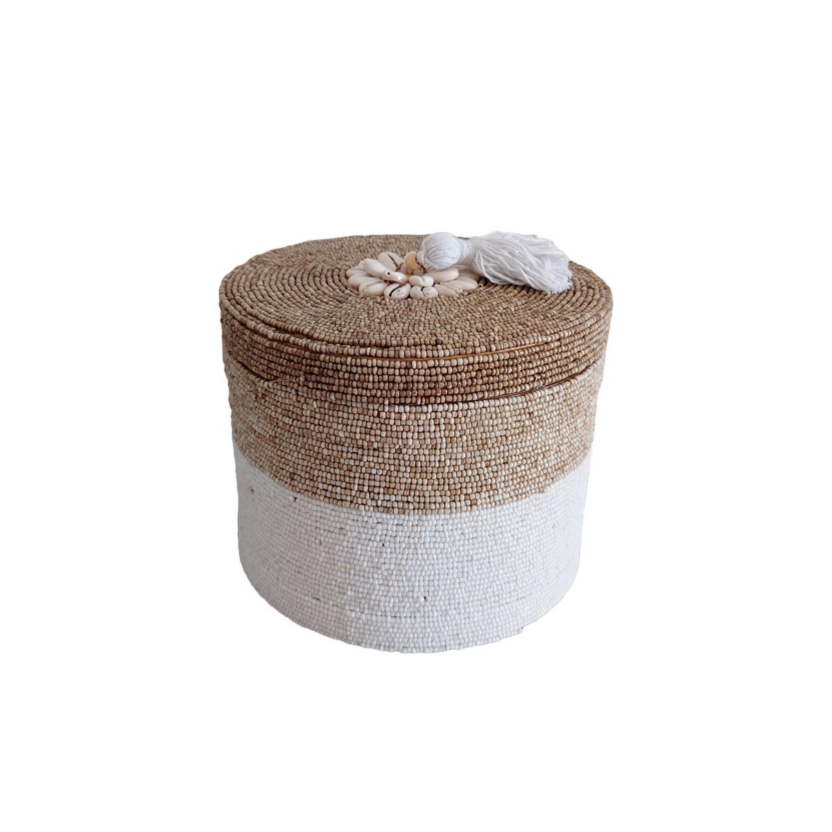 Scatole rotonde per perle e conchiglie Indy, beige/bianco 🌿🐚