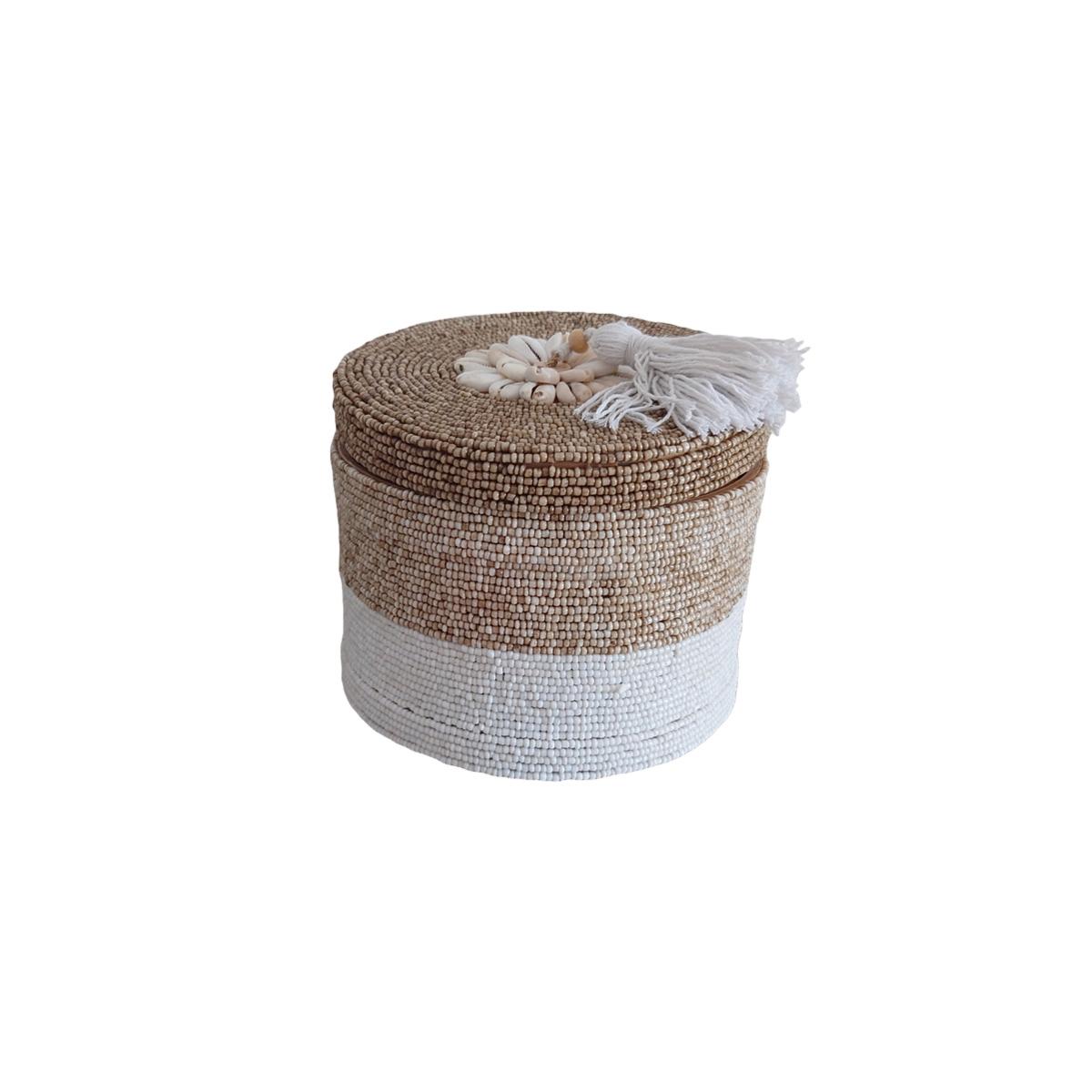 Scatole rotonde per perle e conchiglie Indy, beige/bianco 🌿🐚