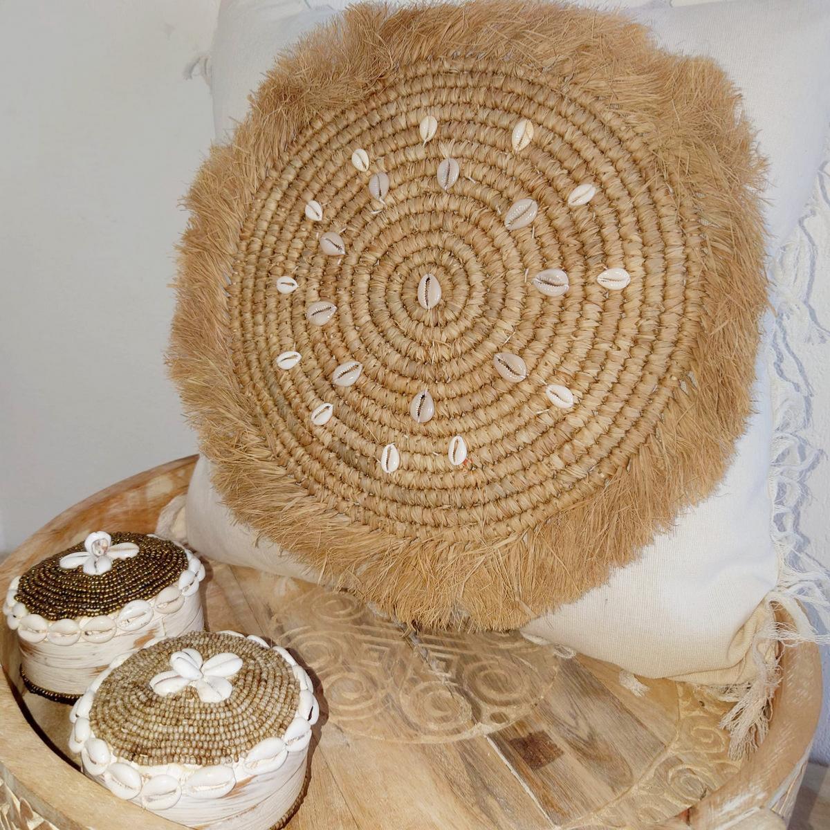 Scatola "Perla" in bambù e perle beige D 11cm 🌿🐚