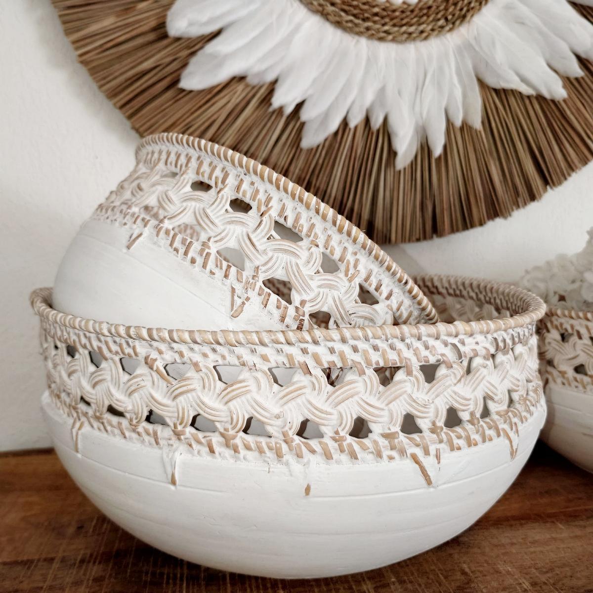 Ciotola in legno Boho con dettagli in rattan
