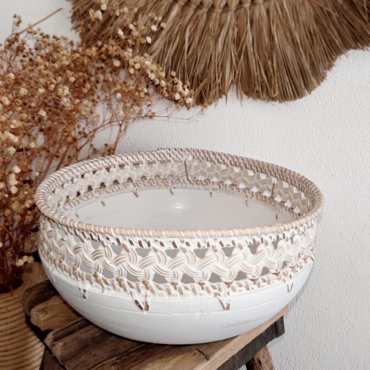 Ciotola in legno Boho con dettagli in rattan