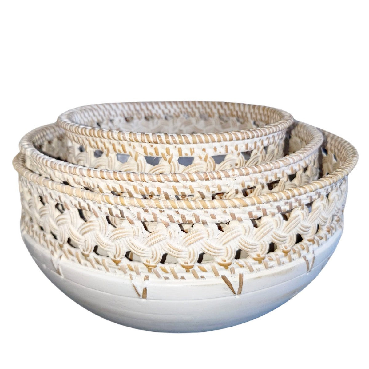 Ciotola in legno Boho con dettagli in rattan
