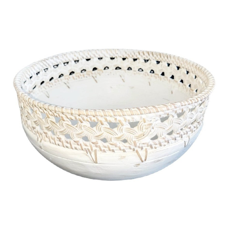 Ciotola in legno Boho con dettagli in rattan